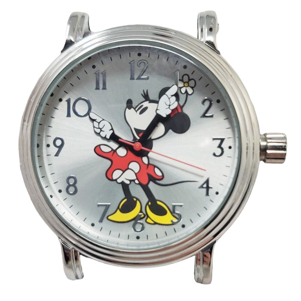 Disney Silver Minnie Mouse Watch White Leather Band Womens